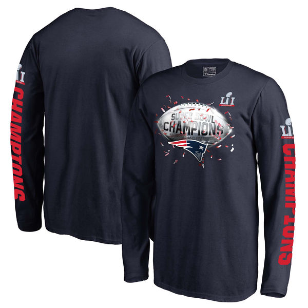 New England Patriots Pro Line by Fanatics Branded Youth Super Bowl LI Champions Confetti Trophy Long Sleeve T-Shirt - Navy